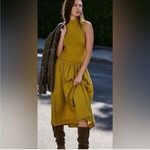 Free People Pepita Mock Neck Sleeveless Midi Dress w/ Pockets  (L)